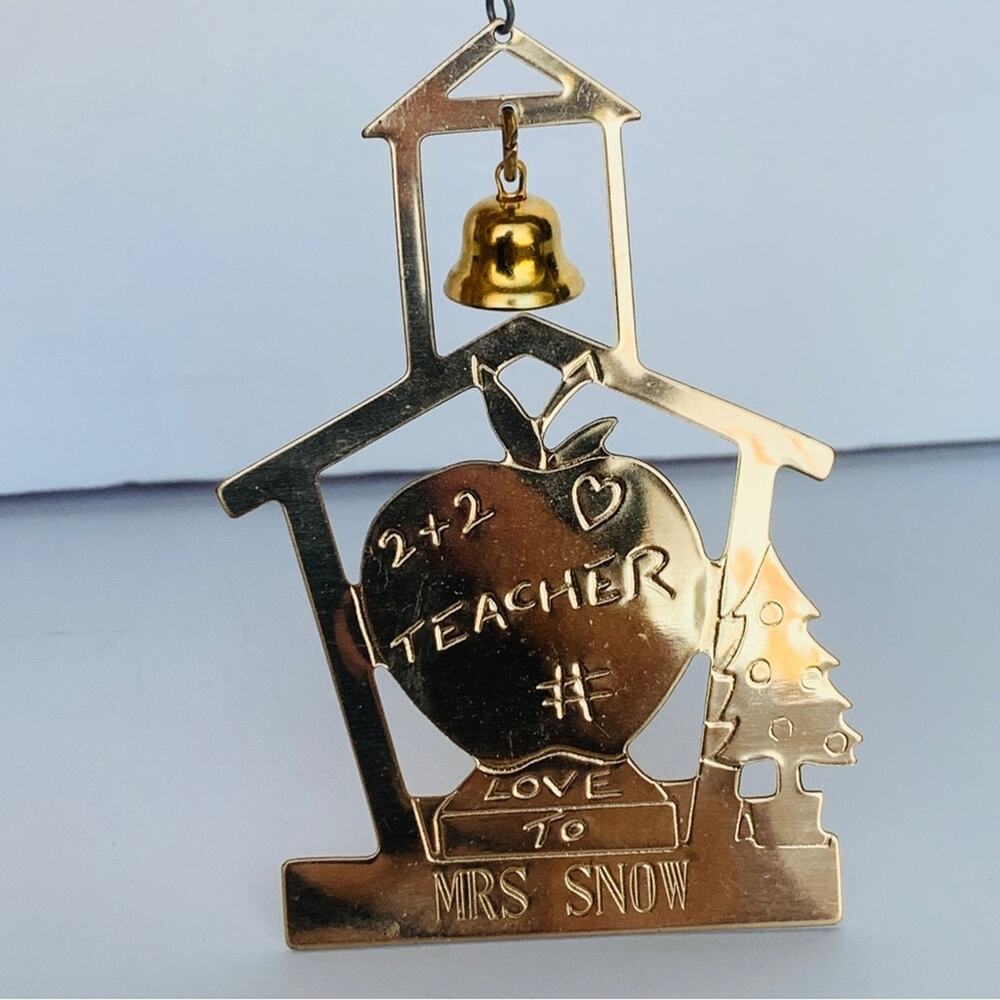 Vintage Lillikins Vernon Teacher Christmas Tree Ornament Brass - Picture 1 of 6